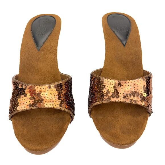 Candie's Vintage Faux Leather Sequin Clog Open Toe Stilleto Sandals 7.5 Boho y2k - Picture 5 of 13